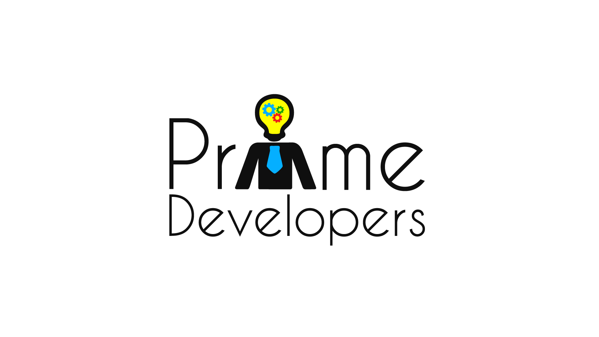 Logotipo de Prime Developers. Las letras de "Prime Developers"
                    en color negro, la letra I es reemplazada por una forma que representa un oficinista con los bordes en
                    color negro, corbata azul y la cabeza con forma de ampolleta con los colores amarillo, verde y rojo